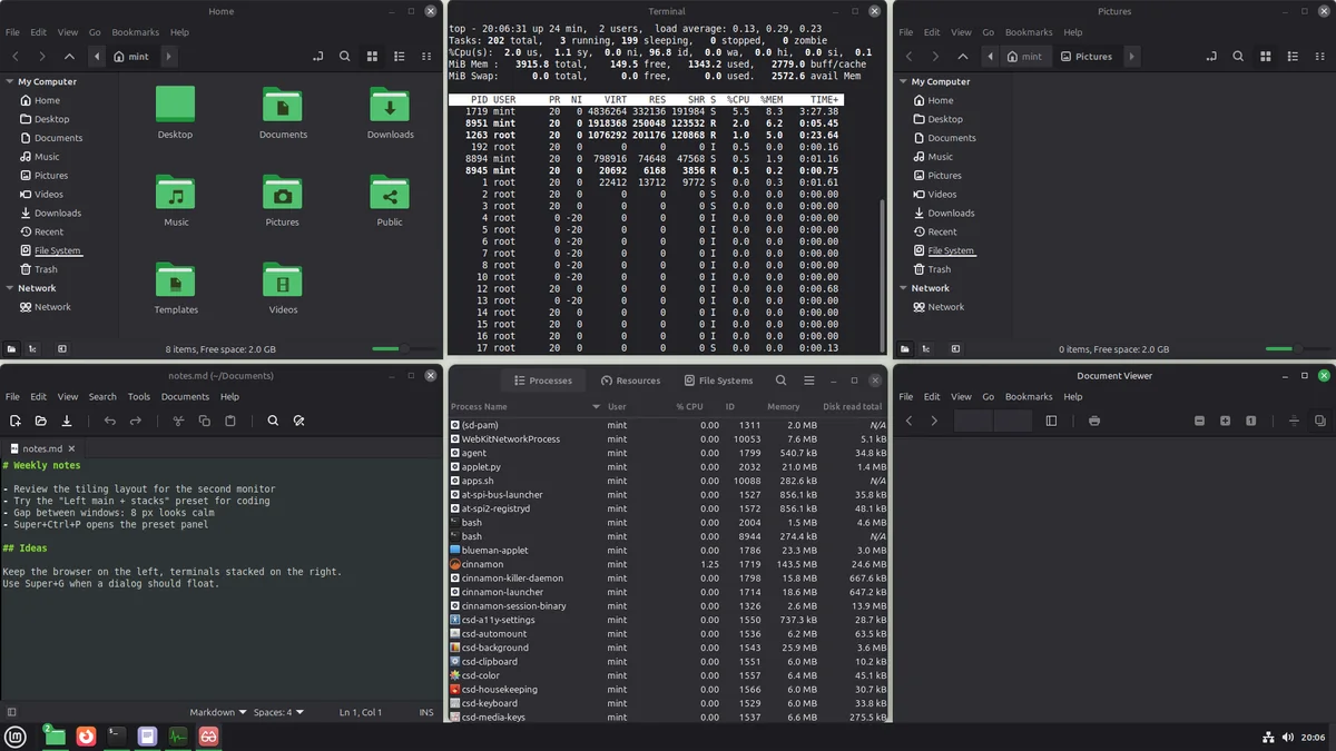 Six windows in three columns of two